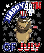 Happy Fourth Of July Bison USA Flag Digital Art by Mister Tee