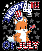 Happy Fourth Of July Fox with USA Flag Digital Art by Mister Tee