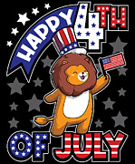 Happy Fourth Of July Lion USA Flag Digital Art by Mister Tee