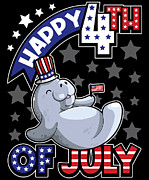 Happy Fourth Of July Manatee USA Flag Digital Art by Mister Tee