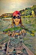Happy Girl with Her Catch Painting by Grant Nixon Happy Girl with Her Catch Painting by Grant Nixon
