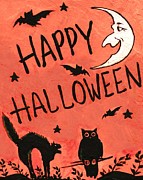 Happy Halloween Vintage Moon Painting by Follow Themoonart
