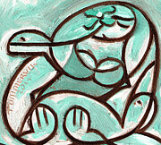 Abstract Hawaiian Sea Turtles Wall Art Print Painting by Tommervik