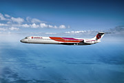 Hawaiian Air MD-80 over Ocean Mixed Media by Erik Simonsen