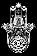 High Contrast Hamsa Hand - Black and White Art - Sharon Cummings Painting by Sharon Cummings