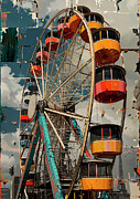 High Roller Ferris Tower USA - Colorful Ferris Wheel Collage Painting Painting by Clark Leffler