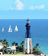 Hillsboro Lighthouse with Sailboats in Florida Photograph by Corinne Carroll