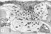 Historic Map Lyon France 1894 Black and White  Drawing by Carol Japp