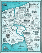 Historic Pictorial Map Niagara Frontier 1931 Cool Blues Drawing by Carol Japp