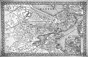 Historical Map of Boston Massachusetts 1879 Black and White  Drawing by Carol Japp