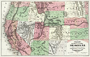 Historical Map Trans Continental Pacific Railroad 1877 Drawing by Carol Japp