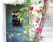 Hollyhock and Teal Door Photograph by Lupen Grainne