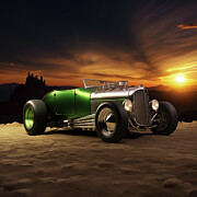 Hotrod Roadster in Green and Silver Digital Art by Yo Pedro