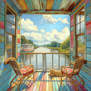 Houseboat Haven I Painting by Steve Hunziker