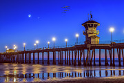 Huntington Beach Pier Night Moon  Photograph by David Zanzinger