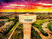 Iconic water tower in western McKinney, Texas, at sunset Digital Art by Nicko Prints Iconic water tower in western McKinney, Texas, at sunset Digital Art by Nicko Prints