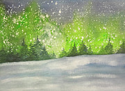 Icy Aurora Night Painting by Lisa Neuman