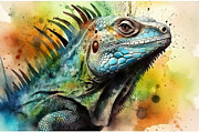 Iguana Painted In Watercolor Created With  Technology Painting by N Akkash