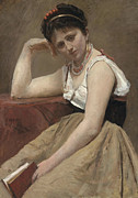Interrupted Reading. Jean-Baptiste-Camille Corot, French, 1796-1875. Painting by Jean Baptiste Camille Corot -1796-1875-