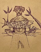 Islander Drawing by Oscar Ortiz