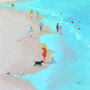 Beach painting with girl and dog, It's summer again Painting by Jan Matson