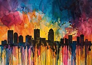 Jackson Mississippi Skyline Colorful City Skyline Abstract Painting by Clark Leffler