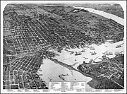 Jacksonville Florida Vintage Map Birds Eye View 1893 Black and White Drawing by Carol Japp