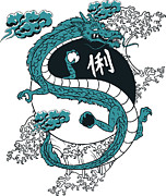 Japanese Dragon YinYang Water Waves Digital Art by Jacob Zelazny