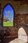 Jarring Juxtaposition - play of light and shadow on walls ofabandoned Hurricane Lutheran Church, ND Photograph by Peter Herman