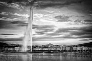 Jet Deau Sunset Geneva Switzerland Black and White  Photograph by Carol Japp
