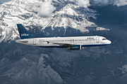 jetBlue Airbus A320 over Snowcapped Mountains Mixed Media by Erik Simonsen