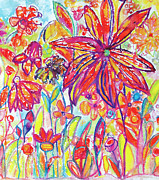 Joyful Garden Colorful Abstract Flower in Watercolor Painting by Patricia Awapara