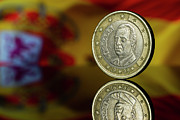 Juan Carlos I King of Spain Euro Coin with Spain Flag Blurred in the Background Photograph by Sapiens Verbum