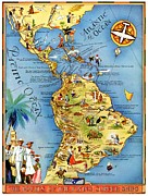 K W Thompson - Pan American Airways - The Routes of the Flying Clipper Ships - c1935 Digital Art by Vintage Map