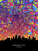 Kansas City Missouri Skyline Map #68 Digital Art by Michael Tompsett