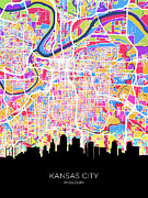 Kansas City Missouri Skyline Map #69 Digital Art by Michael Tompsett