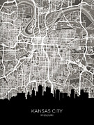 Kansas City Missouri Skyline Map #73 Digital Art by Michael Tompsett