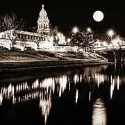 Kansas City Plaza Lights And Full Moon Glow In Sepia Photograph by Gregory Ballos