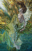 Kelp Mermaid Vertical Glass Art by Mia Tavonatti
