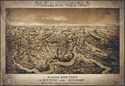 Kentucky and Tennessee Vintage Map Birds Eye View 1862 Sepia Drawing by Carol Japp