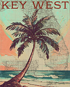 Key West Vintage Florida Poster With Map Mixed Media by Dan Sproul Key West Vintage Florida Poster With Map Mixed Media by Dan Sproul