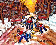 Kids Road Hockey Fun Montreal Winter Scene Neighborhood After The Snow C Spandau Canadian Artist Painting by Carole Spandau Kids Road Hockey Fun Montreal Winter Scene Neighborhood After The Snow C Spandau Canadian Artist Painting by Carole Spandau