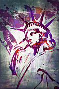 Statue of Liberty purple watercolor Painting by Delphimages Photo Creations