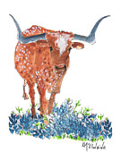 LadyBug in the Bluebonnets LH002 KMcElwaine Poster FAA Painting by Kathleen McElwaine