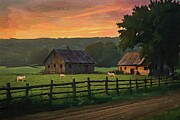 Landscape painting of a charming rural farm Digital Art by Vintage Wall Art