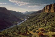 Landscape painting of a hot desert canyon Digital Art by Vintage Wall Art