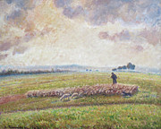 Landscape with Flock of Sheep Painting by Camille Pissarro