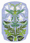 Leaves and Lilies with Birds, French Inspired Design  Painting by Lise Winne