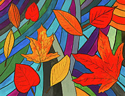 Leaves and Stripes Mixed Media by Lisa Neuman