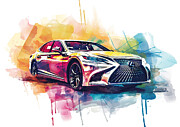 Lexus LS watercolor abstract vehicle Painting by Clark Leffler